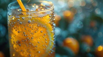 ai généré rafraîchissant limonade avec paille photo