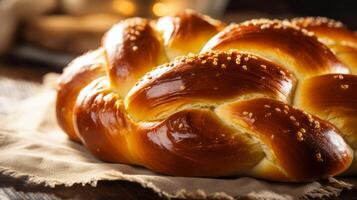 ai généré une fermer de une rond brioche pain, une symbole de le vacances. génératif ai photo