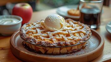 ai généré délicieux tarte avec une scoop de la glace crème photo