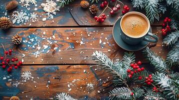 ai généré de fête café avec Noël décorations photo