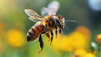 ai généré essaim de les abeilles sur en bois surface photo