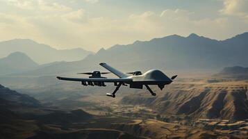 ai généré une militaire drone dans vol. génératif ai photo