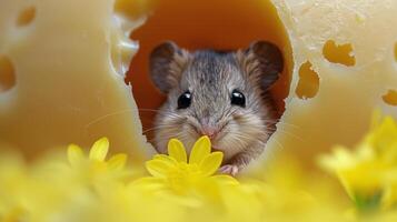 ai généré Souris furtivement de fleur trou photo