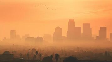 ai généré pollué Urbain horizon avec brumeux smog couche. génératif ai photo