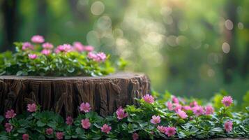 ai généré arbre souche épanouissement avec fleurs photo