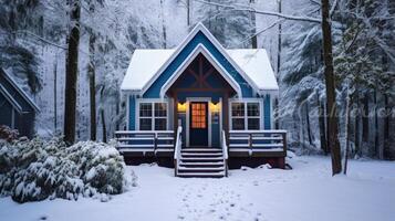 ai généré confortable cabine style Pension niché dans une pittoresque forêt. génératif ai photo