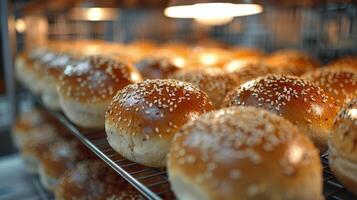 ai généré proche en haut de plateau de petits pains photo