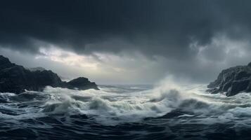 ai généré de mauvaise humeur paysage marin avec turbulent vagues. génératif ai photo