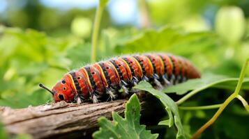 ai généré une chenille rampant sur une plante tige. génératif ai photo