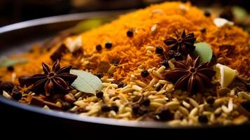 ai généré une fermer de biryani épices et herbes. génératif ai photo