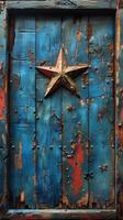 ai généré en bois porte avec peint étoile photo