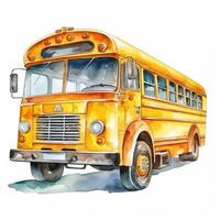 ai généré dessin animé aquarelle école autobus isolé sur blanc Contexte photo