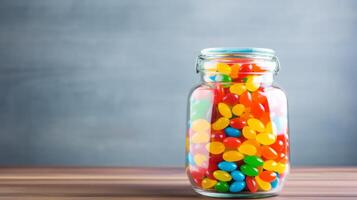 ai généré une transparent verre pot rempli avec coloré des sucreries. génératif ai photo