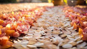 ai généré abstrait motifs de fleur pétales sur une mariage chemin. génératif ai photo