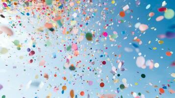 ai généré confettis en volant pendant une surprise anniversaire faire la fête. génératif ai photo