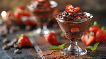 ai généré Chocolat et fraise dessert sur assiette photo