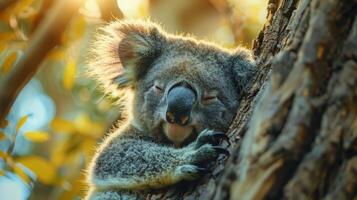 ai généré koala en train de dormir dans arbre photo