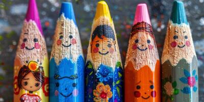 ai généré coloré des crayons avec visages photo