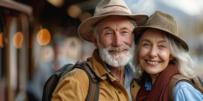 ai généré homme et femme permanent par train photo