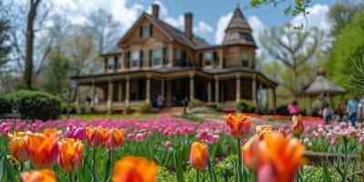 ai généré maison couvert dans fleurs photo