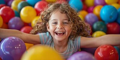 ai généré peu fille souriant dans Balle fosse photo