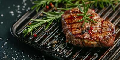 ai généré grillé steak avec herbes photo