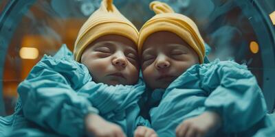 ai généré deux bébés pose suivant à chaque autre photo