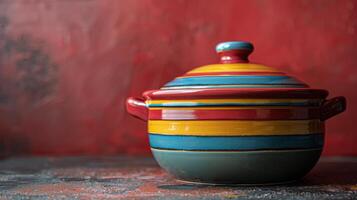 ai généré rouge et bleu bol sur en bois boîte photo