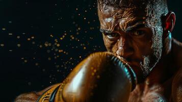 ai généré proche en haut de la personne portant boxe gants photo