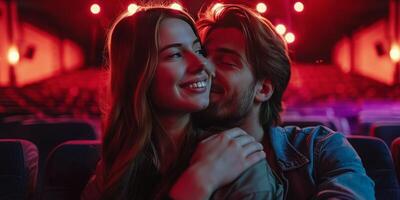 ai généré une homme et une femme séance dans une film théâtre photo