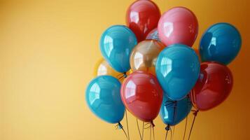 ai généré groupe de coloré des ballons flottant dans le air photo