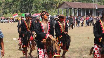 reog traditionnel Danse de Indonésie à le indonésien indépendance journée carnaval événement. photo