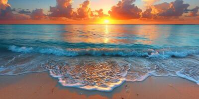 Soleil réglage plus de océan sur plage photo
