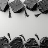 l'obtention du diplôme casquettes et pompons aligné dans une rangée photo