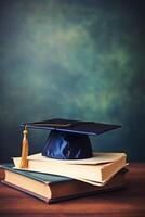 l'obtention du diplôme casquette et gland sur table photo