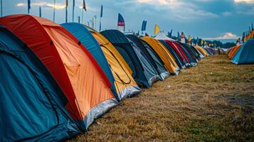 groupe de tentes sur luxuriant vert champ photo