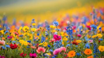 champ de coloré fleurs en dessous de ciel Contexte photo