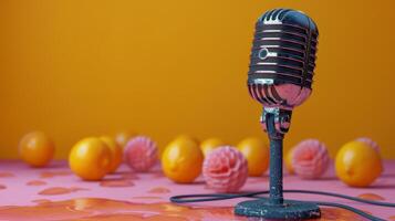 vieux façonné microphone sur table photo