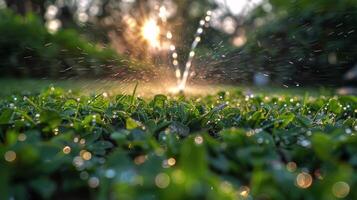 saupoudrer de l'eau sur vert pelouse photo