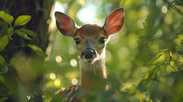 Jeune cerf permanent dans le les bois photo