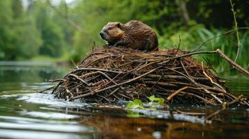 castor nager dans corps de l'eau photo