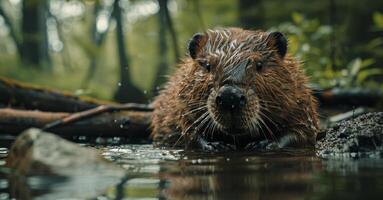 castor nager dans corps de l'eau photo