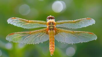 proche en haut de une libellule sur une plante photo