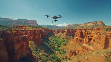 petit avion en volant plus de rivière dans canyon photo