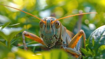 fermer de sauterelle sur feuilles photo