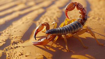 Scorpion observer alentours sur sablonneux terrain photo