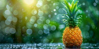 ai généré ananas se prélasser dans pluie photo