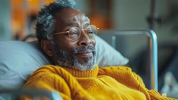 homme avec dreadlocks pose dans hôpital lit photo