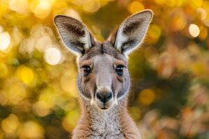 curieuse kangourou portrait contre une bokeh Contexte photo