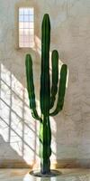 désert sentinelle majestueux cactus permanent grand contre fissuré mur photo
